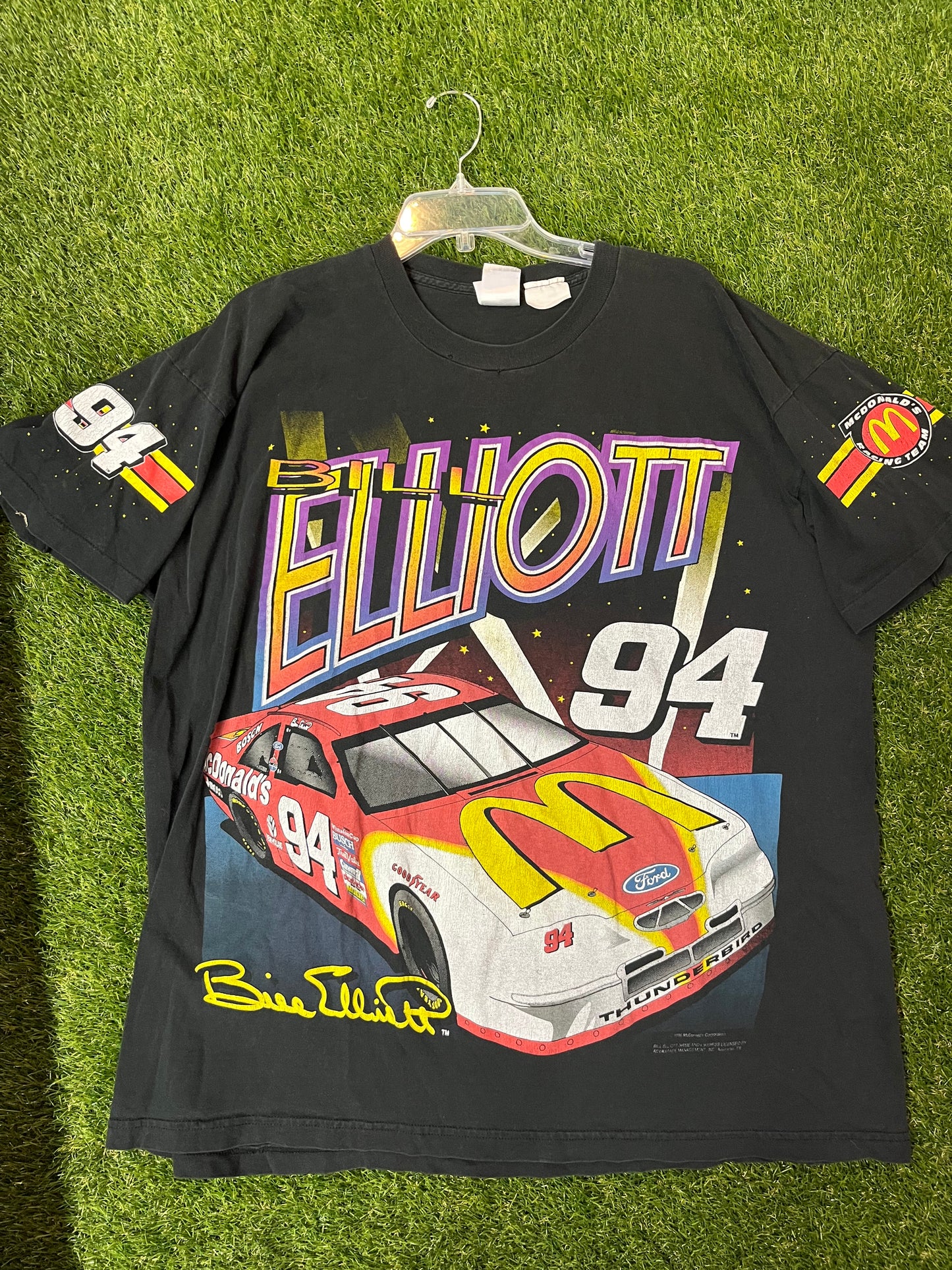 Vintage 90s NASCAR Tee - Bill Elliott #94 McDonalds Car AOP (1996)