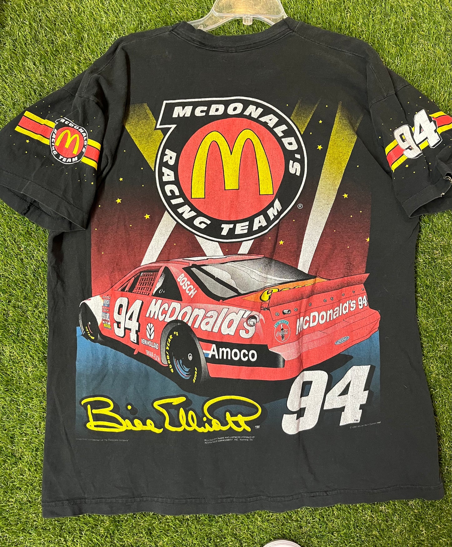 Vintage 90s NASCAR Tee - Bill Elliott #94 McDonalds Car AOP (1996)